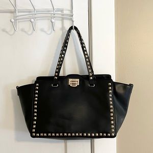 BCBG gold studded black trapeze tote bag Valentino